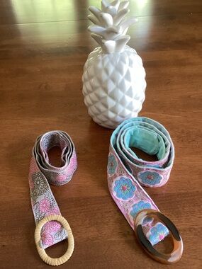 Set of 2 Belts  Lilypod Zinnia and Floral Botanical Size  Boho Chic Folkloric